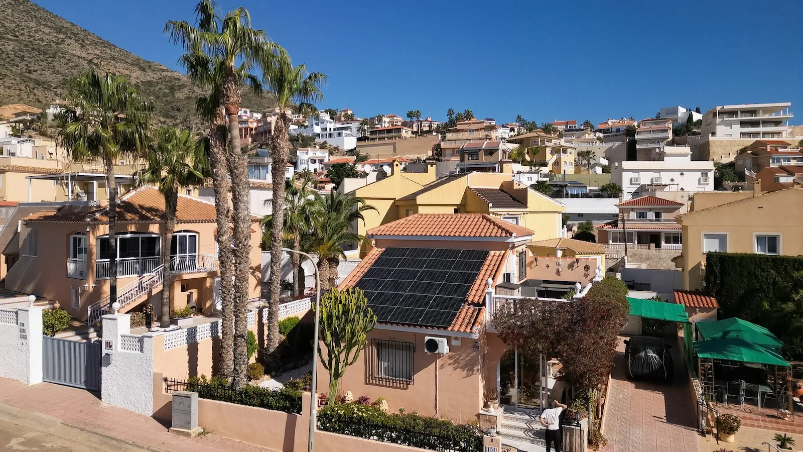 Roof Solar Panels on a tiled sloping roof in southern Spain.